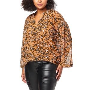 Jessica Simpson Jenna Crinkled Chiffon Blouse in Speckled Cheetah, Size XL, NWT